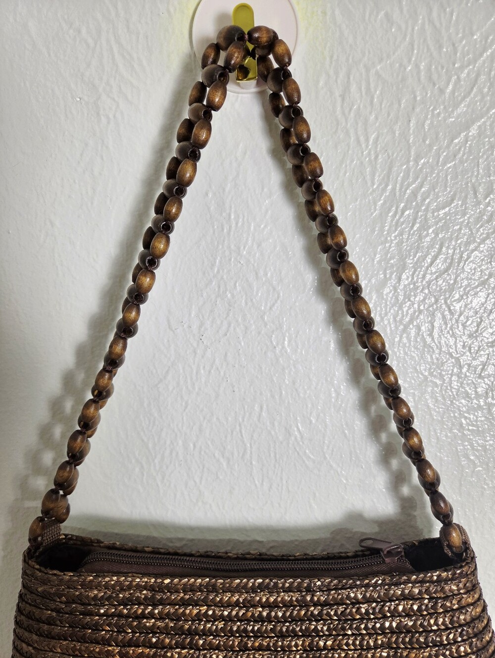 Brown Straw Purse with Beaded Strap - Picture 4 of 8
